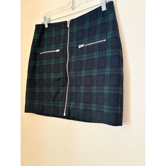 Madewell Black Watch Plaid Zip Front Mini Skirt Size 6 Wool Blend - Picture 3 of 6